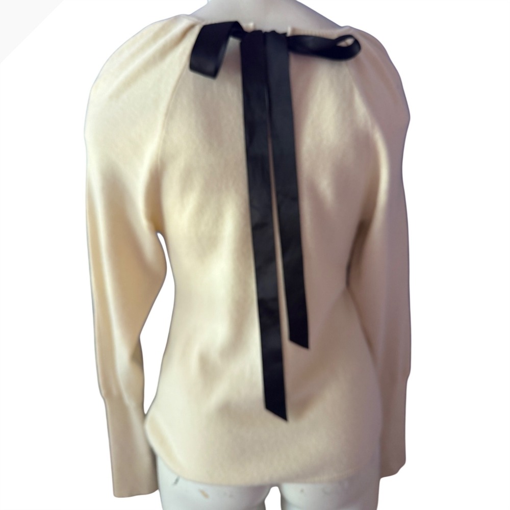 Ralph Lauren 100% Cashmere Puff Shoulder Ribbon Tie Back Sweater Cream Women